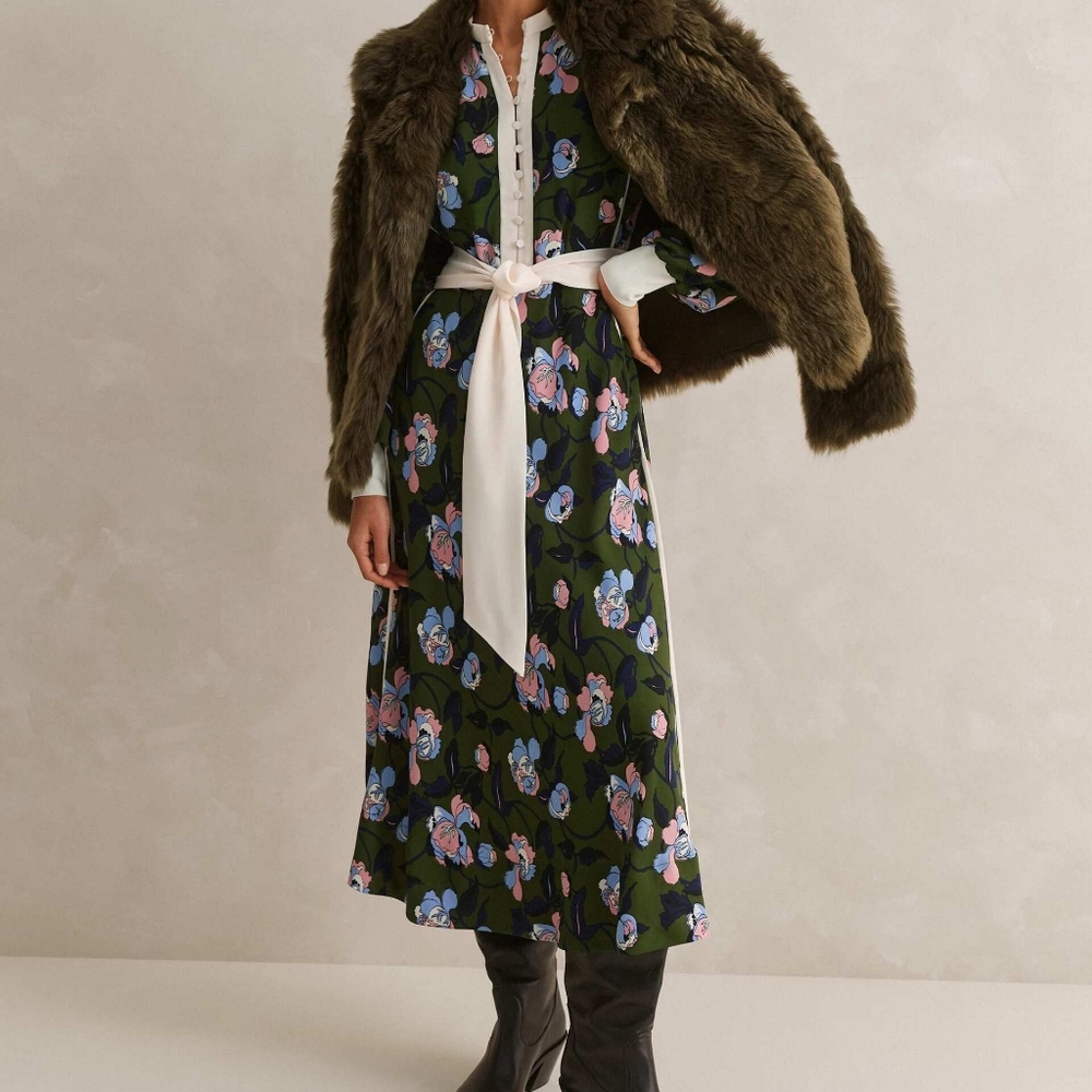 ME+EM Rose Print Panelled Midi Dress - Picture 3 of 7